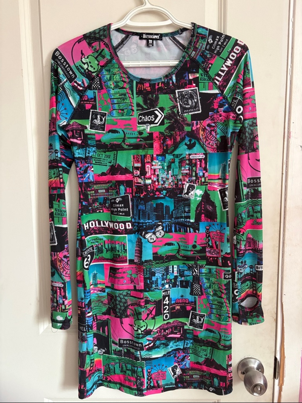 Dolls Kill / Horoscopez Neon Graphic Print Long Sleeve Dress